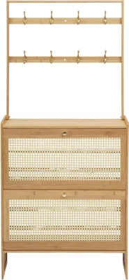 Immagine prodotto di Armadio per scarpe antipolvere - Scaffale per scarpe in bambù - Con ante e ganci - Salvaspazio, ideale per ingresso e soggiorno - 70 x 17 x 152 cm