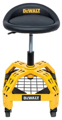 Productafbeelding van Dewalt Zitkruk - Werkplaatskruk voor Professioneel en Thuisgebruik - Staal - Maximale Belasting 136 KG - 360 Graden Draaibare Zitting - Afmeting 40 x 40 x 23,5 cm - Geel/Zwart