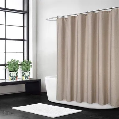 Produktbild von Unyqoos® Duschvorhang extra-breit, Taupe – 100% Polyester Jacquard (240 GSM), schwerer, wasserabweisend, verstärkte Aufhängung, maschinenwaschbar