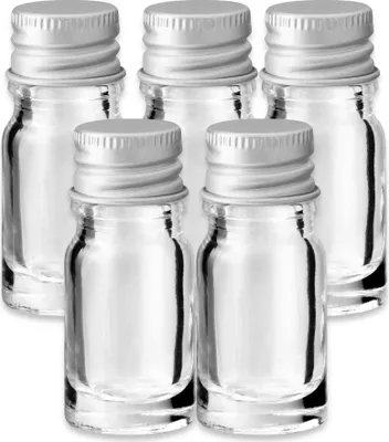 Produktbild von 5x Klare Glasflasche 5 ml mit silbernem Aluminium Schraubverschluss