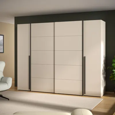 Produktbild von Forte NARAGO Kleiderschrank 270, moderner Dreh-/Schwebetürenschrank, 4-türig, Holzwerkstoff, Kaschmir|Beige, 270,3 cm breit x 210,5 cm hoch x 61,2 cm tief
