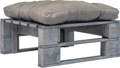 Image de Repose-pied palette de jardin avec coussin en gris gris bois