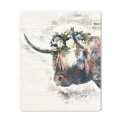 Produktbild von MuchoWow® Mauspad Mousepad Scottish Highlander - Blumen - Zeitungsartikel 19x23 cm - Mousepads - Maus Mat - Pad - Mausunterlage - Mauspads - Spielen