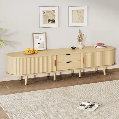 Produktbild von okwish TV-Schrank,Sideboard，Lowboard，TV-Ständer，Aufbewahrungsmöbel，Schrank mit Stauraum ，Ovaler Tischplatte，Kommode  mit Schubladen，Helles Walnussholz