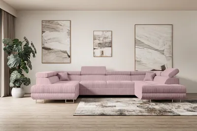 Produktbild von ALTDECOR Ecksofa in U-Form mit Schlaffunktion und Bettkasten GUSA-U - 342x202x107 cm Rosa - Corner Sofa Bett Eckcouch Couch L-Form Schlafcouch Ausziehbar Wohnlandschaft Schlafsofa Cauchsofa