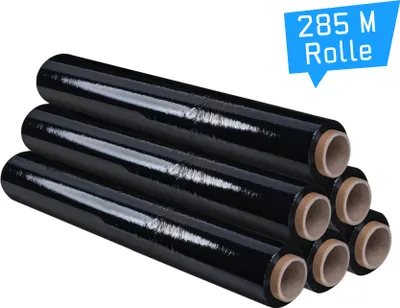 Produktbild von Stretchfolie Palettenfolie Wickelfolie 500mm x 285 lfm 24 Rollen 23my opac schwarz