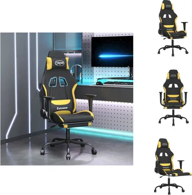 Produktbild von vidaXL Gaming-Stuhl mit Massage & Fußstütze Schwarz und Gelb Stoff -  Gaming-Sessel