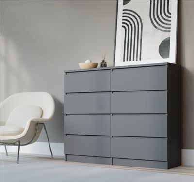 3xEliving Kommode mit 8 Schubladen 120 cm, Farbe: Anthrazit, H: 102 cm, B: 120 cm, T: 39 cm