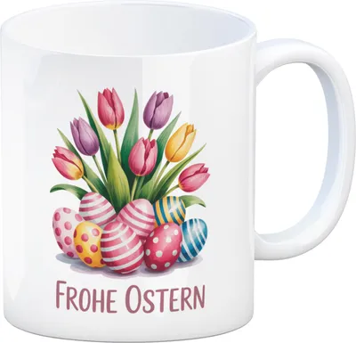 Produktbild von Tulpen und Ostereier Frohe Ostern Kaffeebecher