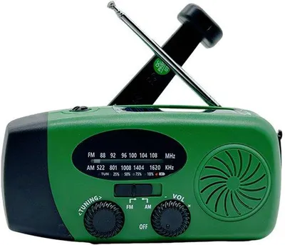 Zdjęcie produktu dla Radio solarne z uchwytem, akumulatorem 2000 mAh, częstotliwościami NOAA AM/FM, latarką LED i alarmem SOS – idealne do przetrwania w dziczy i na kempingu.