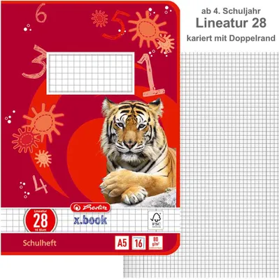 Produktbild von Herlitz Schulheft A5, Lineatur / Klasse:28 kariert Rand