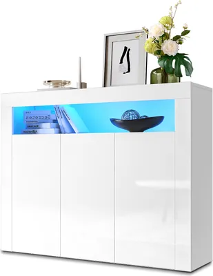 Produktbild von SONNI Wohnzimmerschränke Kommoden mit led Beleuchtung weiß hochglanz sideboard mit 3 Türen 116x35x93cm