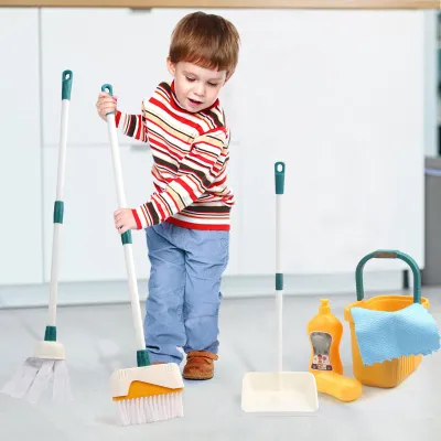Immagine prodotto di Set di pulizia per bambini, carrello con rotelle, giocattoli per la casa, scopa e mocio per bambini piccoli