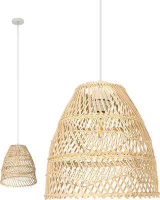 Produktbild von Hängelampe BOHO Stil Hängeleuchte RANGO E27 Schattierungen von schwarz und beige Bambus Wohnzimmer Pendelleuchte Rattan Esstisch Esszimmer Lampe Hängeleuchte Farbe: Natur (Ø30cm)