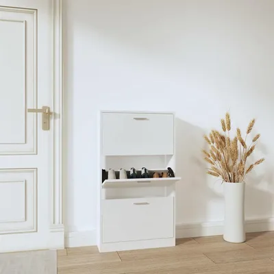 Produktbild von Schuhschrank – Modern, Hochglanzweiß – Offene Fächer – 59 x 17 x 108 cm – Platzsparend