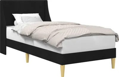 Image de Cadre de lit Uni avec tête de lit Noir 100 x 200 cm tissu