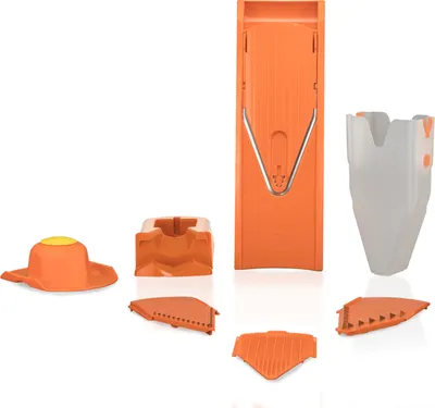 Produktbild von Börner V1 Gemüsereibe Profi Set Gemüsehobel Gurkenhobel Gemüseschneider Kartoffelschneider Karottenreibe Obstreibe Krauthobel vegan, Farbe:Orange