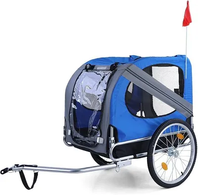Obrázok produktu pre Prívesný vozík na bicykel, vhodný pre psov, skladací, pre zvieratá do 40 kg, farby: sivá, modrá