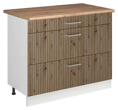Zdjęcie produktu dla Szafka dolna do kuchni Vicco R-Line Dąb artisan/Biały 100 cm blat roboczy Dąb Goldkraft, Model 71493
