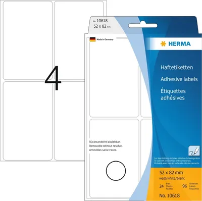 Produktbild von Vielzwecketikett 52x82mm ablösbar weiß VE=10x96 Etiketten