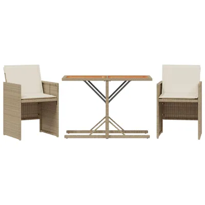 Immagine prodotto di vidaXL Set bistrot 3 pezzi con cuscini Beige poly rattan