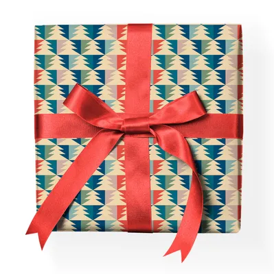 Produktbild von 70s Weihnachts Geschenkpapier mit Tannenbaum Dekor-Muster-Papier, bunt - G23089, 32 x 48cm