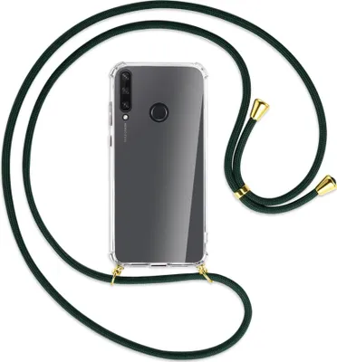 Produktbild von Handykette Backcover-Schutzhülle mit Band (Metall goldfarben) für Huawei Y6p - dunkelgrün