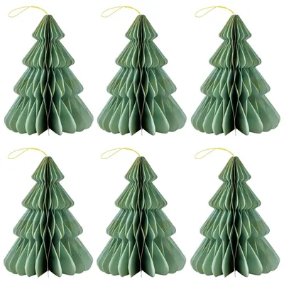Image de lot de 6 élégantes décorations de Noël Origami Design vert sauge