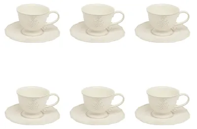 Produktbild von 6er Set Tassen mit Untertassen CORONA für 200ml creme weiß Keramik Virginia Casa