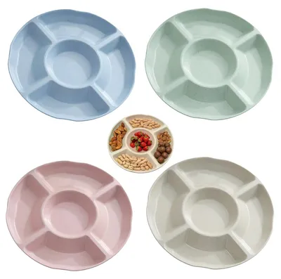 4 Snackborde mit 5 Fächern, rund, Kunststoff, stapelbar, 22,8 cm
