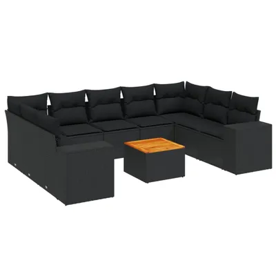 Produktbild von vidaXL 10-tlg. Garten-Sofagarnitur mit Kissen Schwarz Poly Rattan