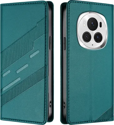 Produktbild von Hülle für Honor Magic 6 Pro, Kunstleder Brieftaschen Handyhülle mit Kartenfach und Standfunktion Grün