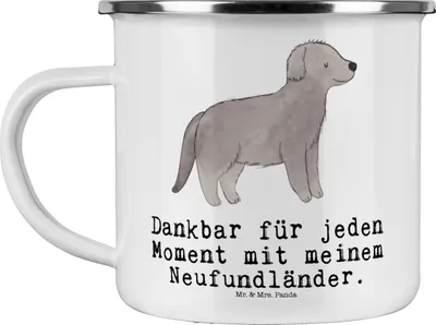 Produktbild von Mr. & Mrs. Panda Teetasse Neufundländer Moment - Weiß - Geschenk, Haferl, Pott, Teebecher, Kaffeepott, Emaille Tasse, Newfoundland