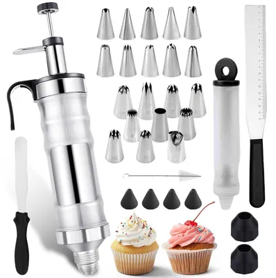 Produktbild von Tortenspritze Edelstahl 34-teiliges Set mit 24 Tüllen & Zubehör