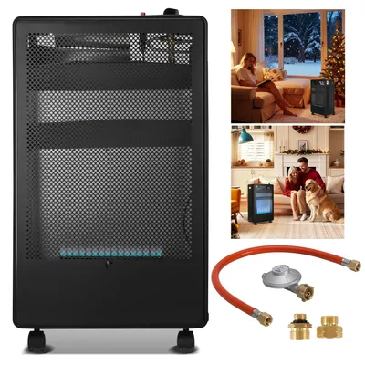 Immagine prodotto di Riscaldatore a gas Ikodm Blue Flame, 3800W, 2 livelli di riscaldamento, sistema di sicurezza ODS, accensione piezoelettrica, 5 ruote, include 2 adattatori EU