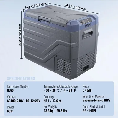 Image de Glacière de voiture de 37 litres - 12/24V et 230V - Glacière à compresseur pour camping et voyages