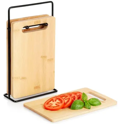 Image de Ensemble de 4 planches à découper en bambou avec support, 22 x 14 cm