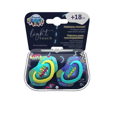 Obrázok produktu pre Canpol Babies 2 symetrick siliknov cumlky, +18m, Neon Love Baby, modr