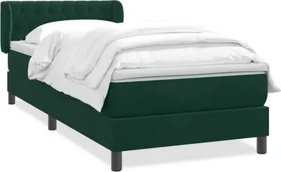 Zdjęcie produktu dla vidaXL Łóżko sprężynowe z materacem ciemnozielone 80x220 cm aksamitne