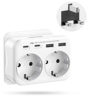Produktbild von LENCENT Reiseadapter UK Deutschland Stecker, Typ G Reisestecker – EU auf UK