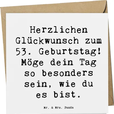 Produktbild von Mr. & Mrs. Panda Grußkarte Spruch 53. Geburtstag - Weiß - Geschenk, Glückwunschkarte, Happy Birthday, doppelkarte, faltkarte, einzigartige Geschenke, anlasskarte