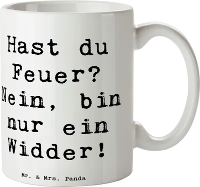 Produktbild von Mr. & Mrs. Panda Tasse Spruch Widder Feuer - Weiß - Geschenk, Keramiktasse, Geschenke Astrologie, Kaffeebecher, Unabhängigkeit, Energie, Leidenschaft, Sternzeichen