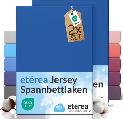 Produktbild von etérea Spannbettlaken Jersey 2 Stück - 80x160 cm - Bettlaken - 100 % Baumwolle - Blau