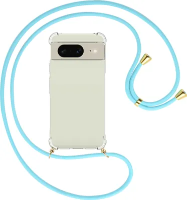 Produktbild von Handykette Backcover-Schutzhülle mit Band (Metall goldfarben) für Google Pixel 8 (6.2'') - himmelblau