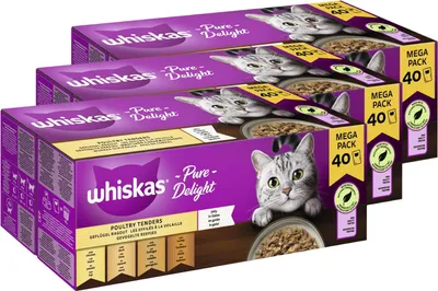 Produktbild von WHISKAS® Portionsbeutel Multipack Pure Delight Geflügel Ragout in Gelee 3 x 40 x 85g