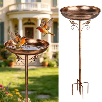 Vogelbad freistehend Vintage mit 5-Zinken-Basis, frostbeständig, groß