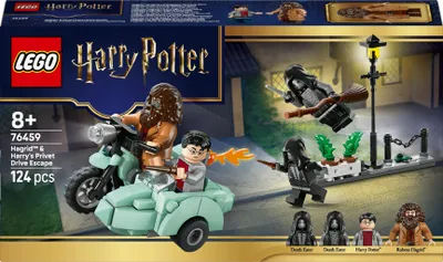 Productafbeelding van LEGO Harry Potter: Hagrids en Harry's ontsnapping uit de Lijsterlaan - Motorfiets speelset met 4 minifiguren - 2 Dooddoeners, een straatscène - Cadeau voor meisjes, jongens en fans vanaf 8 jaar - 76459
