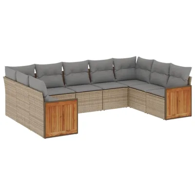 Produktbild von vidaXL 9-tlg. Garten-Sofagarnitur mit Kissen Beige Poly Rattan