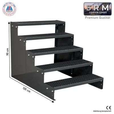Produktbild von 5 Stufen Standtreppe Modell 2 komplett Anthrazit, Breite 150 cm, Höhe 90 cm ohne Geländer