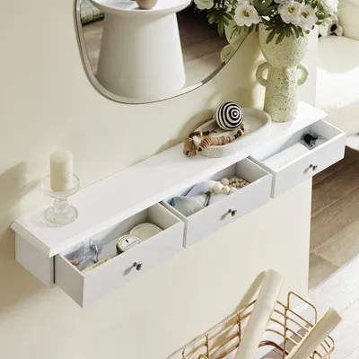 Immagine prodotto di SoBuy FRG43-L-W Armadio a muro con 3 cassetti Armadio a muro Armadio da bagno Scaffale a muro Appendiabiti bianco WD circa: 93x10x15cm